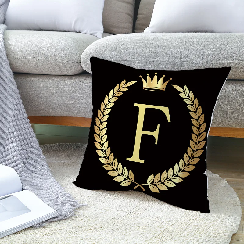 2021 Black Gold Letter Peach Skin Pillowcase Crown Sofa Cushion Cover Customized Amazon Explosive Household Items