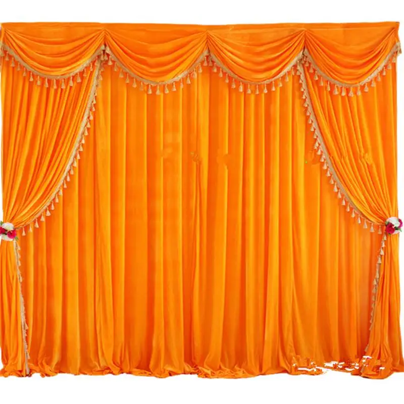 High Quality Velvet Wedding Backdrop Curtains with Tassel Swags Stage Performance Background Curtain 3X3M Wedding Deaoration