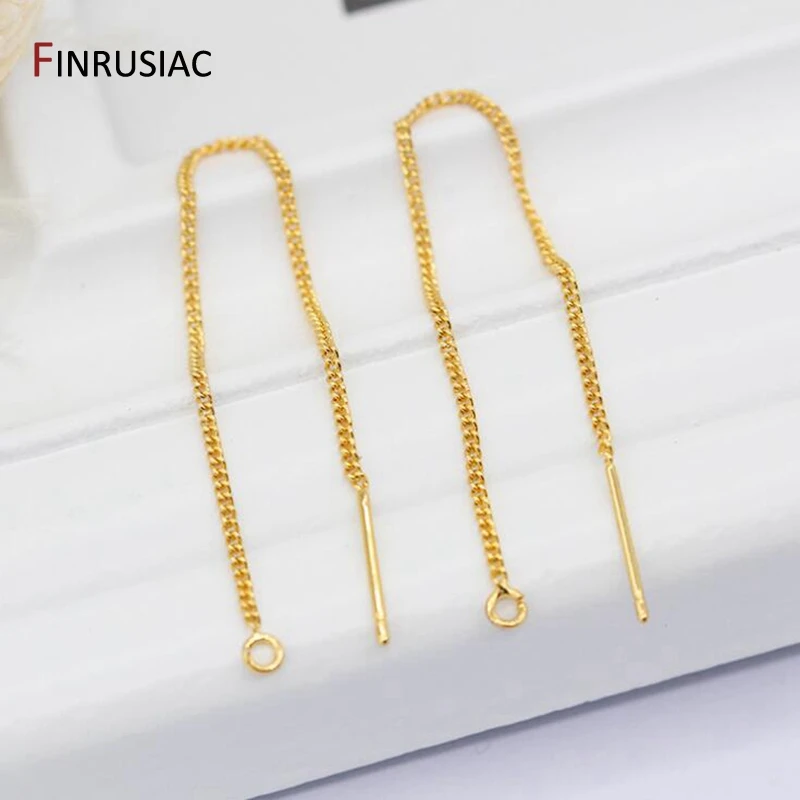 Earring Making Supplies 14K Real Gold Plated Long Tassel Chain Ear Wire Earrings Findings For Women DIY Jewellery