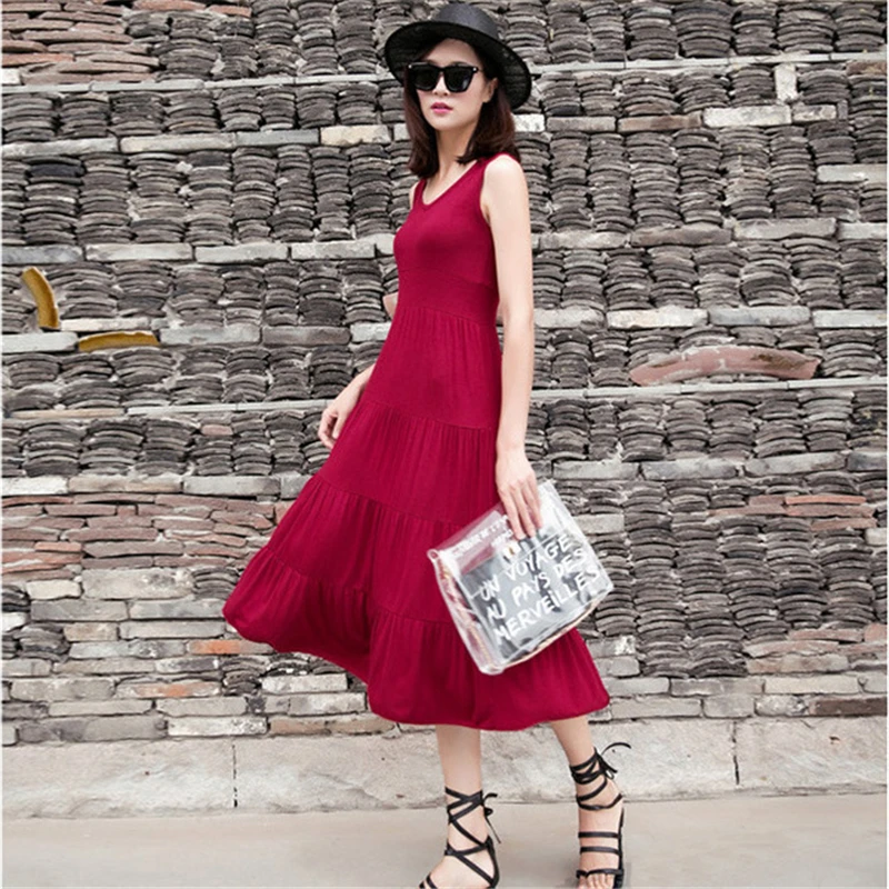 

Strap dress female new nightgowns drawstring V-neck was thin cake skirt Korean version of Modal long skirt explosion night dress