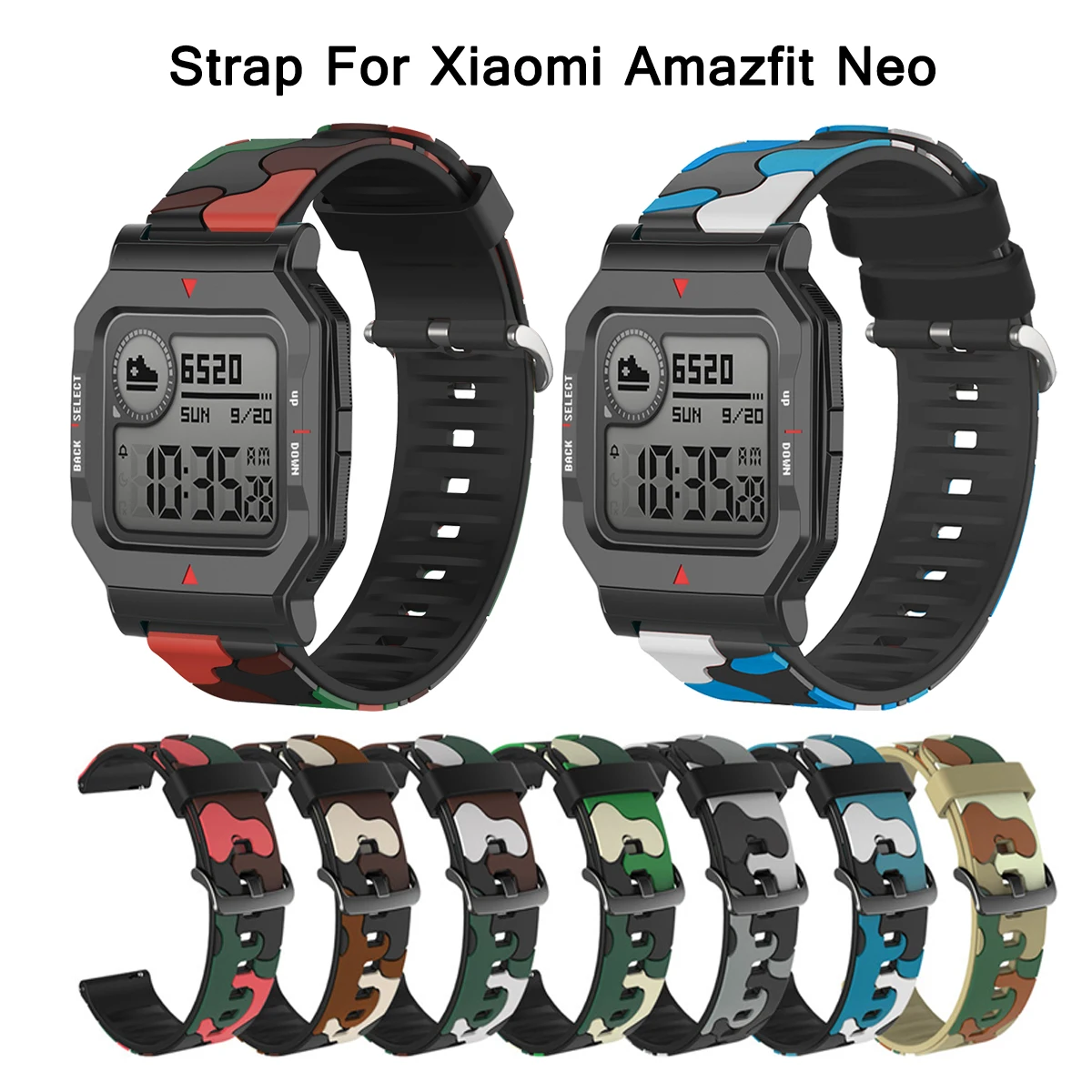 Camouflage Silicone Strap For Xiaomi Huami Amazfit Neo/Bip S U Lite Pro Smart Watch Band 20MM Sport Bracelet For Amazfit GTS 2E