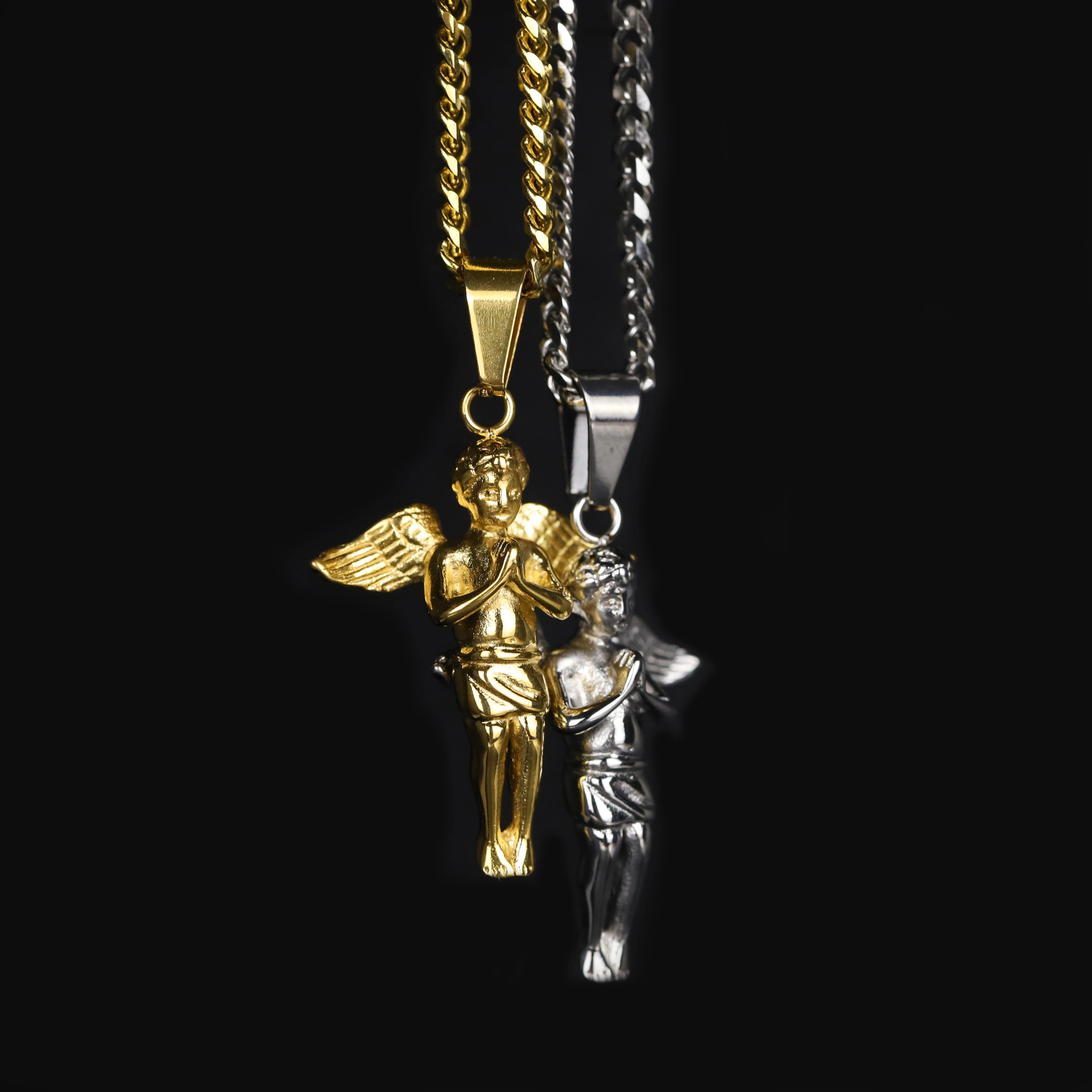 Luxury High Quality Stainless Steel Wings Angel Necklace 3mm Cuba Chain Jesus Pendant Men Necklaces & Pendants For Women Jewelry