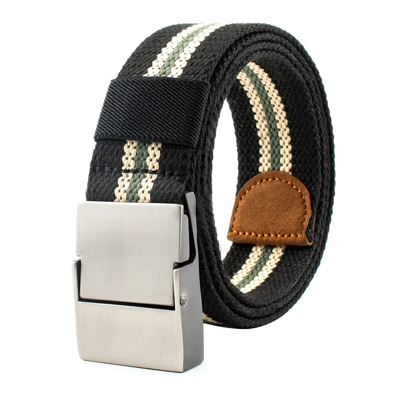 

Casual Unisex Belt Fashion stripe Canvas Alloy Automatic buckle Men Belts outdoor sport cowboy Men and Women Belts