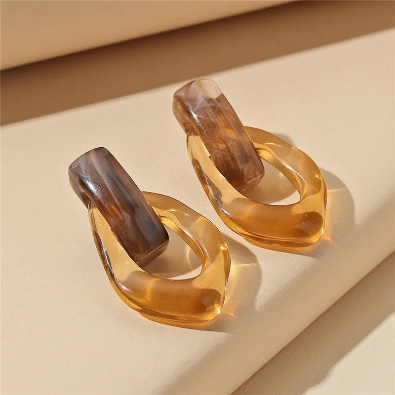 2021 Colorful Clear Resin Acrylic Drop Earrings For Women Geometric Hollow Statement Drop Earrings Girls Fashion Jewelry Gift