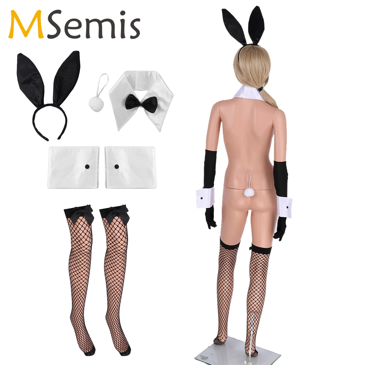 Ensemble Cosplay lapin Sexy et mignon, costume érotique lapin, oreilles, bandeau, col, nœud papillon, manchettes, queue, gants, bas