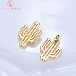 (825)10PCS 14x8MM 24K Gold Color Brass Hollow Cactus Pendants Charms High Quality Diy Jewelry Findings Accessories