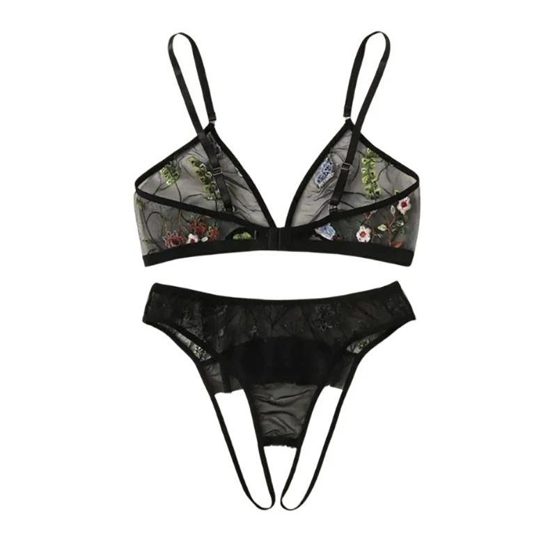 Leechee New Sexy Lingerie Embroidered Bra Set Women\'s Printed Three-point Style Underwear Female Suspenders Beautiful