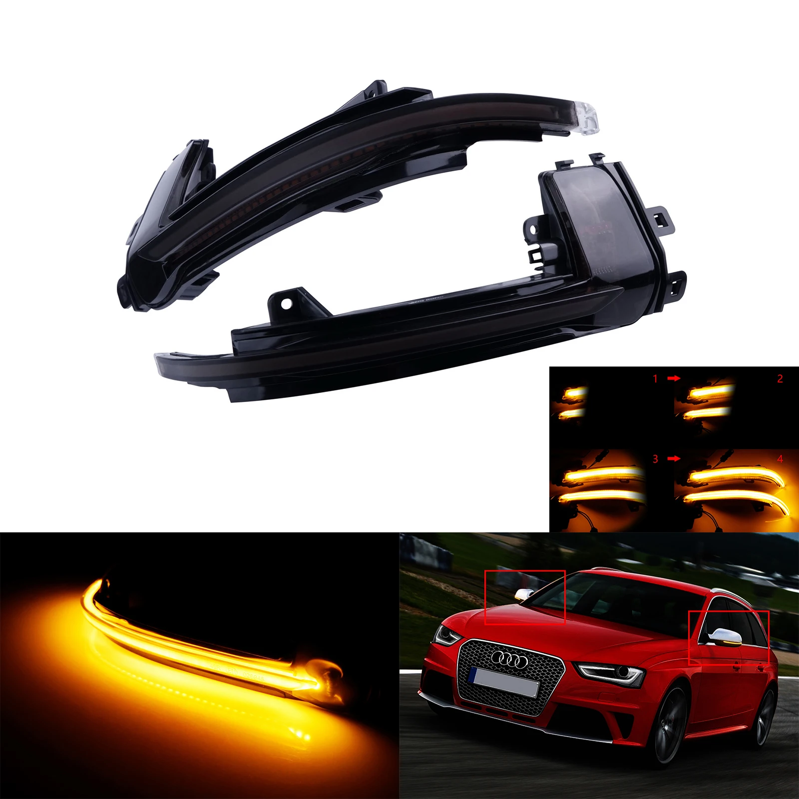 ANGRONG 2X For Audi A3 A4 A5 Facelift Dynamic Wing Mirror LED Indicator Signal Light Amber