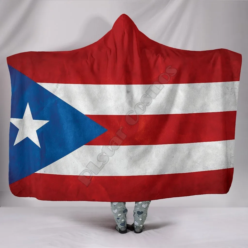 Puerto Rico flag 3D Printed Wearable Blanket Adults For Kids Various Types Hooded Blanket Fleece blanket 02