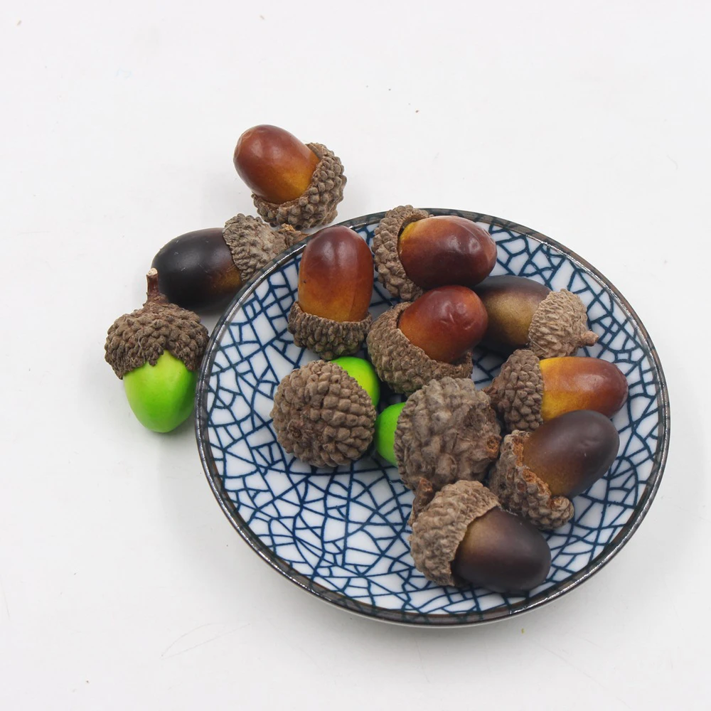 10Pcs Artificial Simulation Mini Acorn Oak Nut Fake Fruit Ornament Home Decor