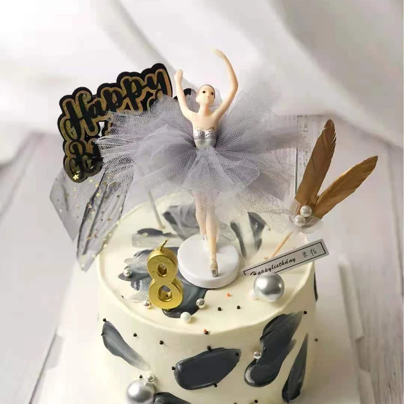 3pc Ballet Girls Cake Topper Dancing Girl Doll Decor Wedding Birthday Cake Decor Baby Girl 1st Favor Happy Birthday Party Decor