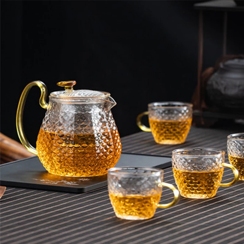 LIZAOTAO Hammered Glass Tea Set Glass Filter Household Teapot Set Five-piece Gift Box Household Tea Set Kung Fu Flower Teapot