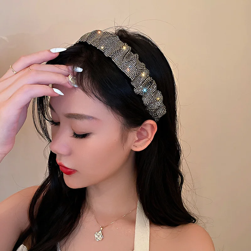 FYUAN Shine White Black Rhinestone Hairbands for Women Velvet Headwear Hair Accessories Jewelry