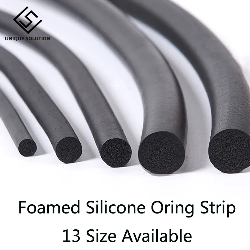 Black Foamed Silicone Rubber Seal Strip Round Dia1 1.5 2 3 4 5 6 7 8 mm Oring Line Cord Foaming Rubber Molding Damper Waterproof