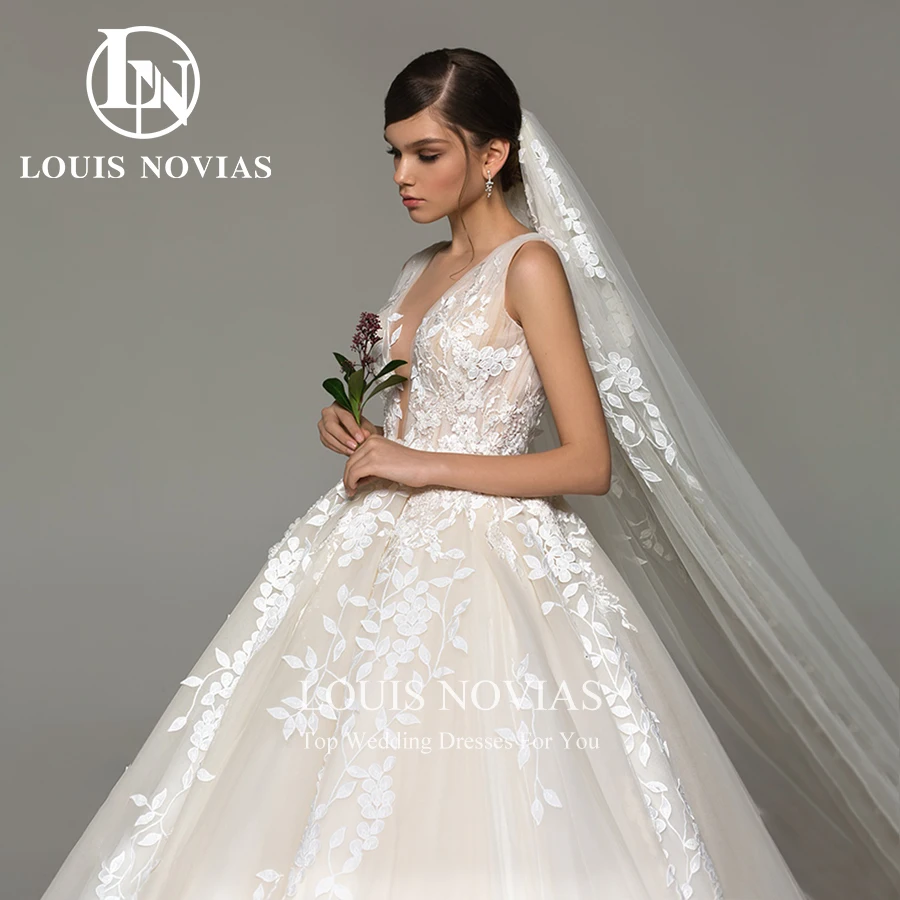 LOUIS NOVIAS robes De mariée pour femmes élégant dos nu perles fleurs broderie sans manches robe De mariée robes De Novia