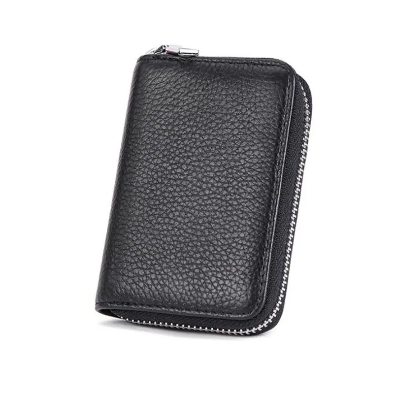 1 pc Men Business Card Holder Genuine Leather Credit Card Holder Women Zipper Pocket Unisex Card Case Zipper Coin Purse Wallet