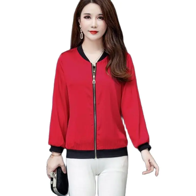 

Female Imitate Silk Middle-Aged Mother Jacket 2022 Spring Autumn New Female Short Baseball Uniform Loose elegant Women's Coat