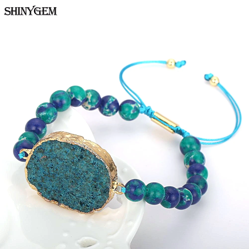 

ShinyGem Natural Gem Stone Bracelets Gold Plated Charm DIY Handmade Adjustable Round Beads Jewellery For Women Friendship Gift
