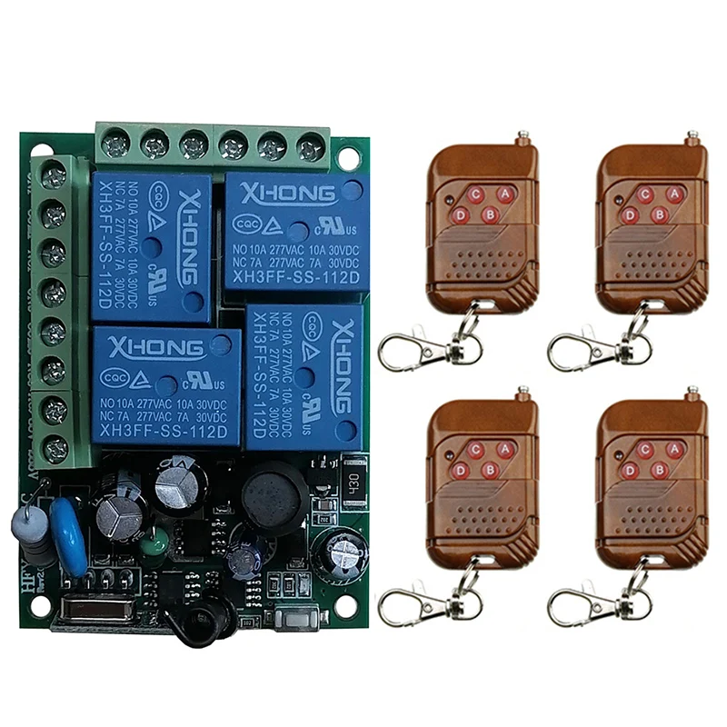 

433MHz Universal Wireless Remote Control AC 110V 220V 10Amp 2200W 4CH Relay Receiver Module RF Switch for Gate Garage opener