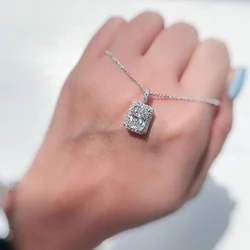 Huitan Luxury Fashion Square Cubic Zirconia Pendant Necklace for Women Wedding Accessories Simple Stylish Design Trendy Jewelry