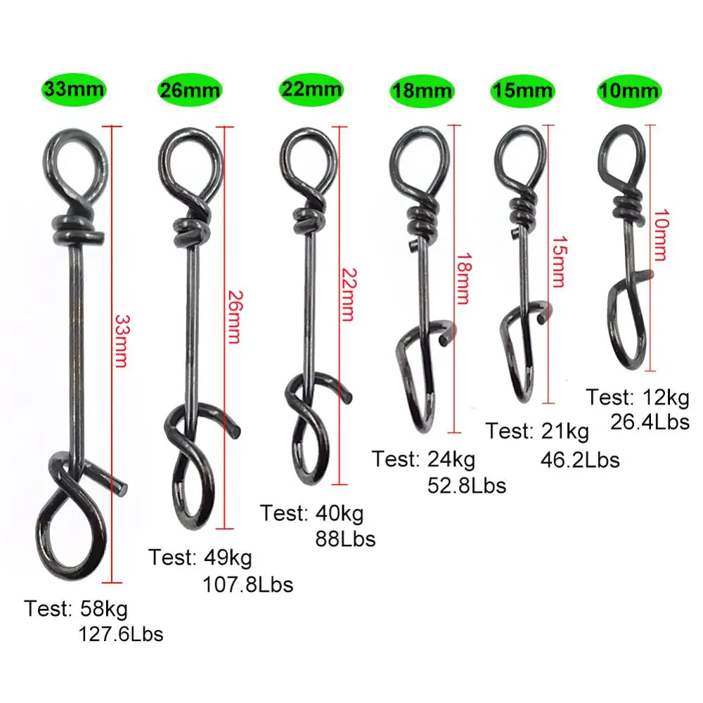 20-pieces 10mm-33mm Fishing Snap Quick Clip Swivel Stainless Steel Fishing Connector Clip Snap Fishhook Carp Fishing Swivels