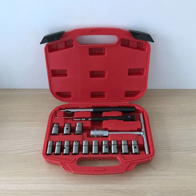 Diesel Injector Extractor Seat & Carbon Cleaner Seat Tools Universal Milling Cutter Set 17pcs