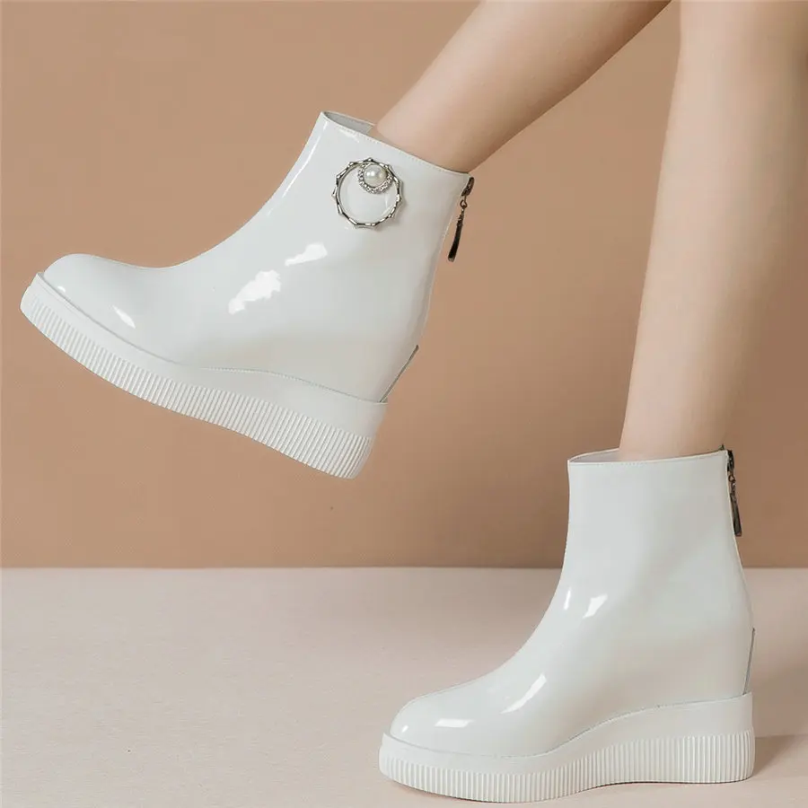 High Top Platform Pumps Shoes Women Cow Leather Wedges High Heel Ankle Boots Female Pointed Toe Fashion Sneakers Casual Shoes