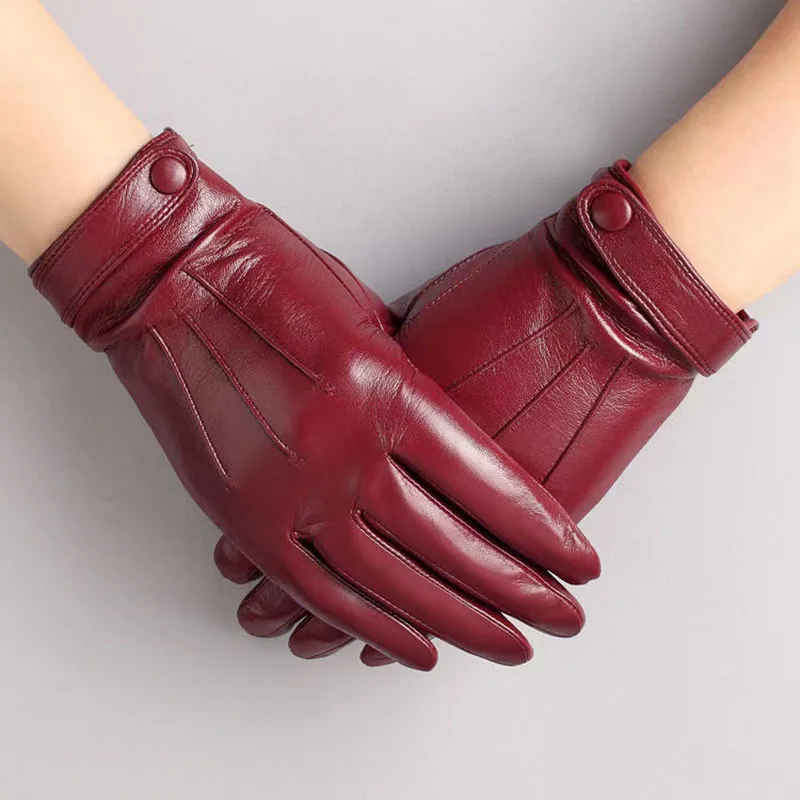 

Winter Women Warm Real Sheep Leather Gloves Fashion Female Genuine Sheepskin Mittens High Quality Elegant Natural Lamskin Glove