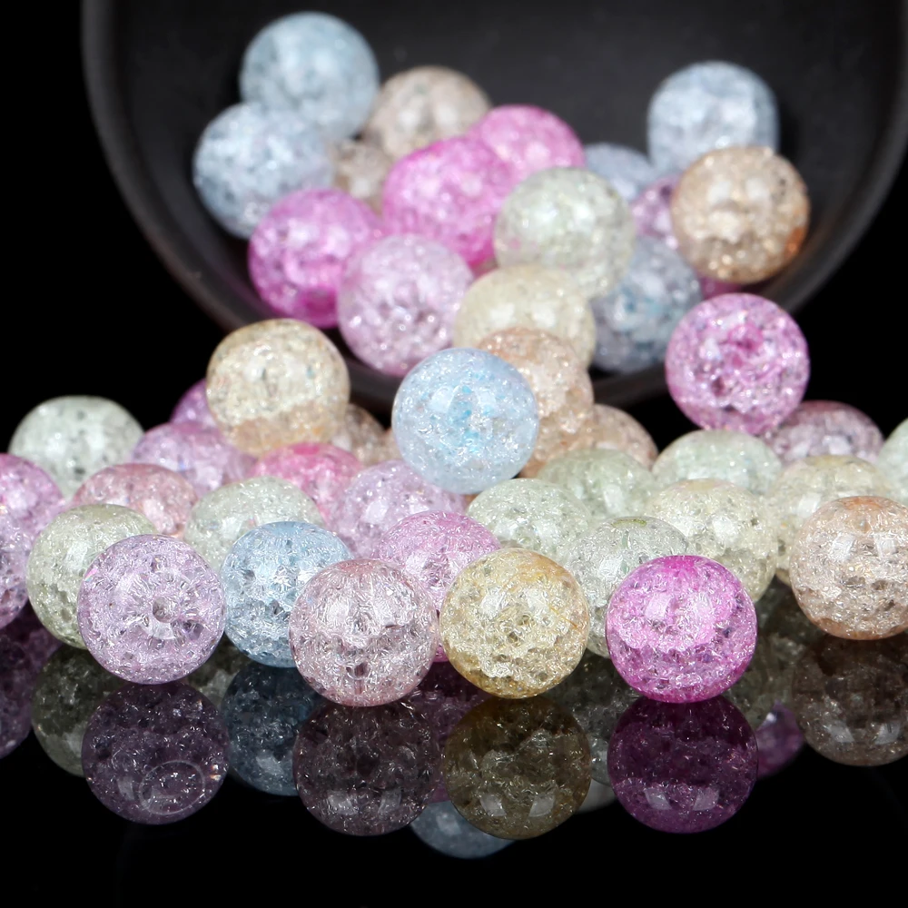 Natural 6/8/10mm Colorful Cracked Crystals Quartz Glass Round Loose Spacer Beads For Jewelry Making DIY Bracelet Necklace 15\