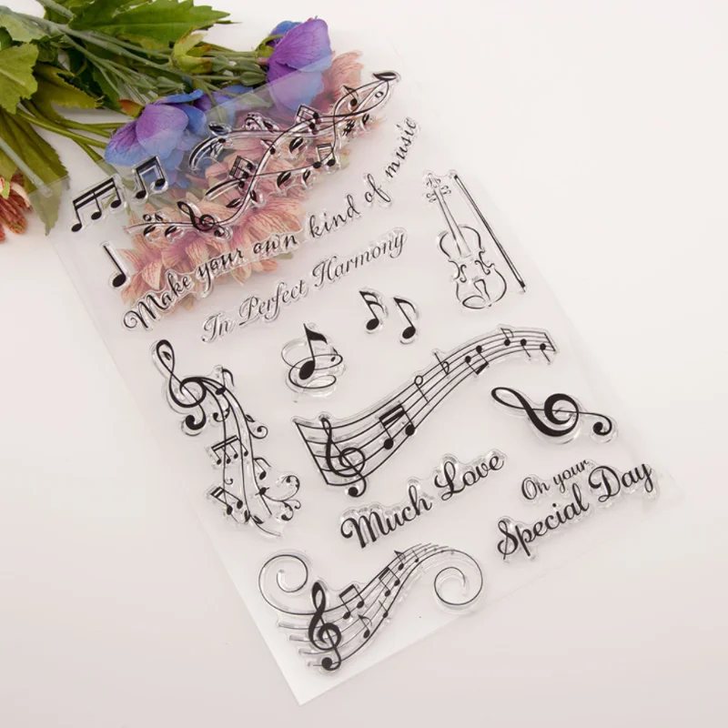 Muzieknoot Transparant Clear Siliconen Stempel Seal Diy Plakboek Rubber Stencil Kleuring Dagboek Decoratie Kantoor Schoolbenodigdheden