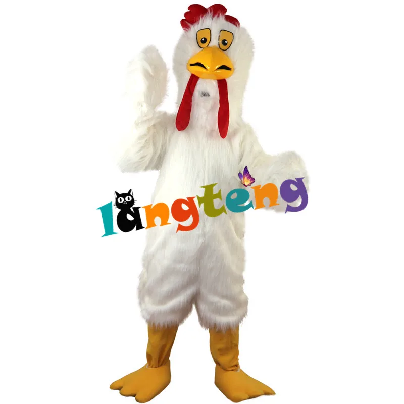 729 White Long-haired Chicken Bird Mascot Costume Cartoon Party Adult Holiday