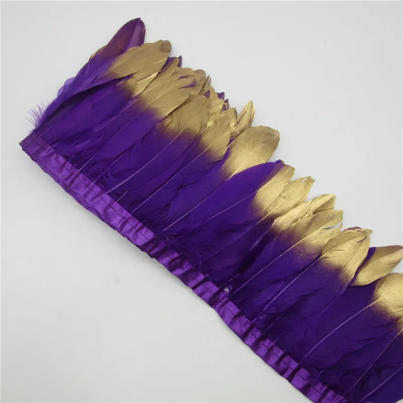 10yards/lot Spray Gold Goose Feathers Trim 4-6 Inch 10-15CM Decorative Plume Cloth Belt Clothing Craft Plumas Sewing Accessories