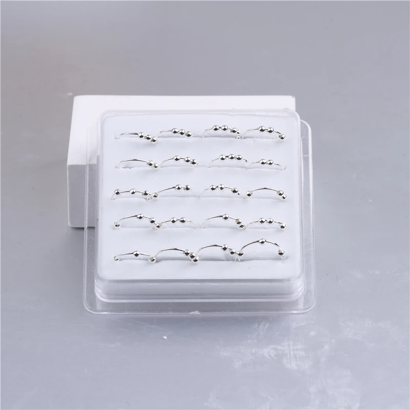 15 Pcs 10mm Ball Closure Nose Ring Hoop 3 Ball Beads Silver Tribal Hoop Nose Septum Rings