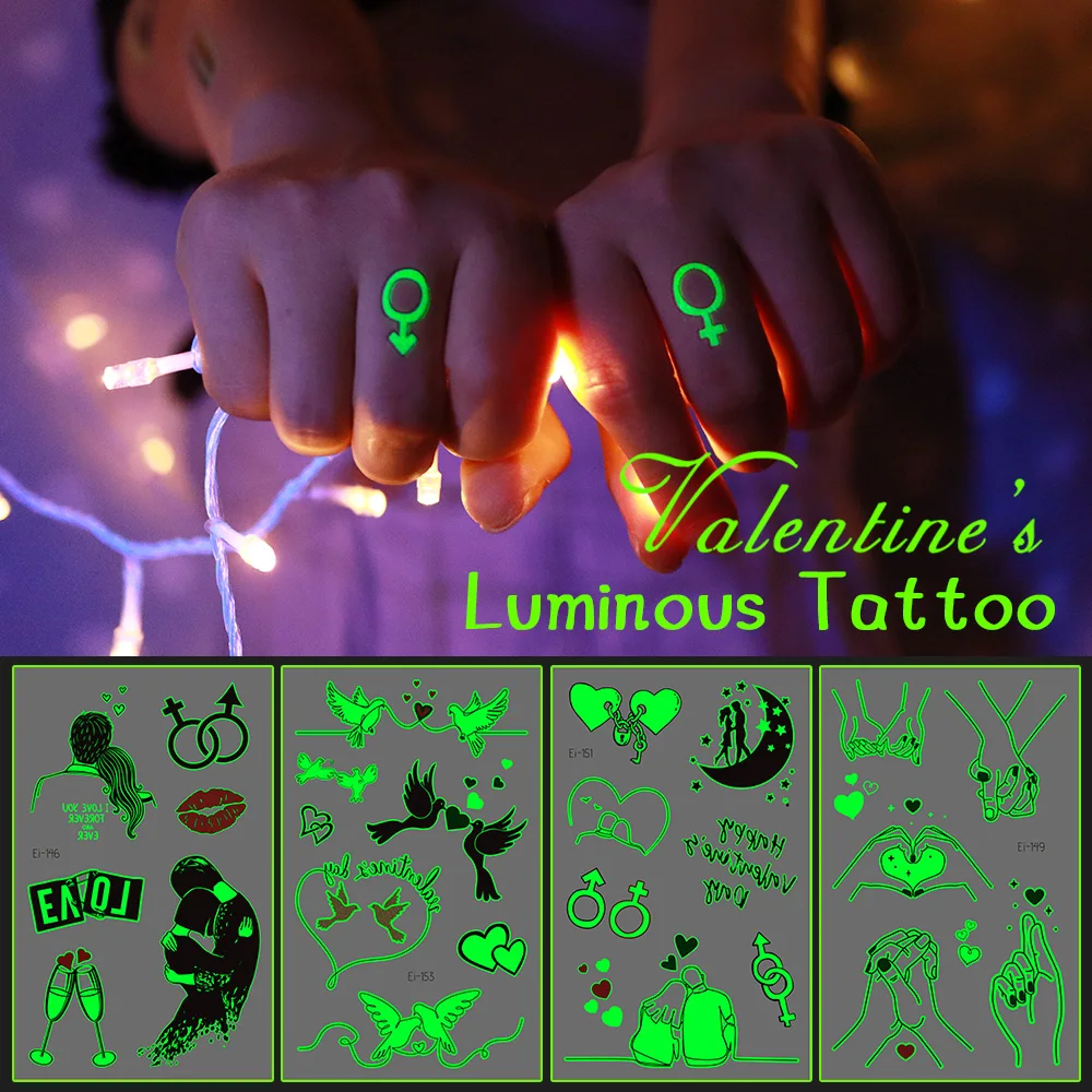 

1Pcs Valentine's Day Luminous Adult Kid Temporary Fake Tattoos Glow on Face Arm Leg for Couple Body Art Tattoo Stickers