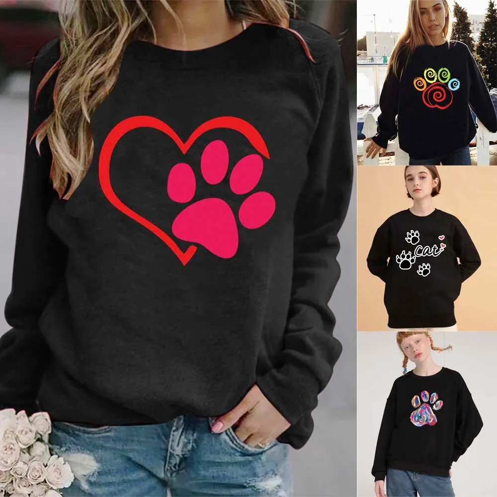 Cổ Tròn Áo Phụ Nữ Phù Hợp Với Áo Thun Dài Tay Khoác Áo Nỉ Nữ Bông Tai Kẹp Quần Áo Hoodie Nữ Áo Thun