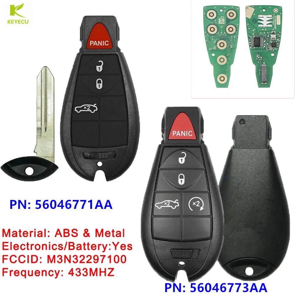 KEYECU Replacement Remote Fobik Key 433MHz ID46 Chip for Dodge Dart 2012-2016 M3N32297100 56046773AA-5Button/56046771AA-4Button