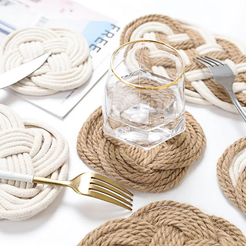 Mixed Color Oval Table Mats Non-Slip Table Dining Rattan Insulation Mats Cotton Thread Jute Cross Woven Table Coasters Pot Mats