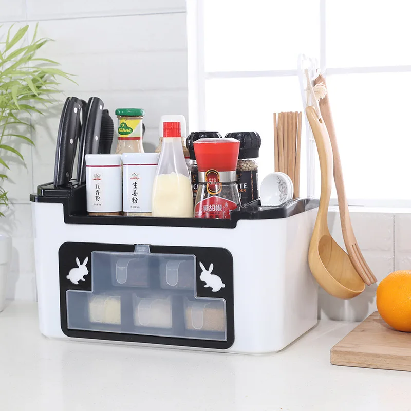 Home Useful Kitchen Seasoning Box Set Multi-function Combination Knife Holder Kitchen Supplies Storage Rack Spice Jar Organizer