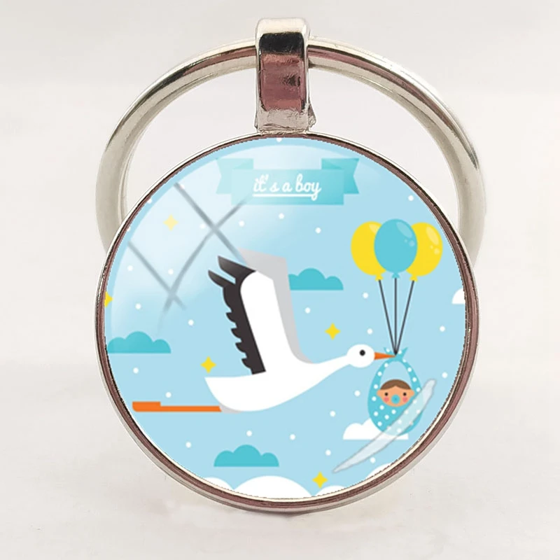 2020 new fashion handmade keychain stork and baby pendant keychain glass dome keychain women jewelry gift