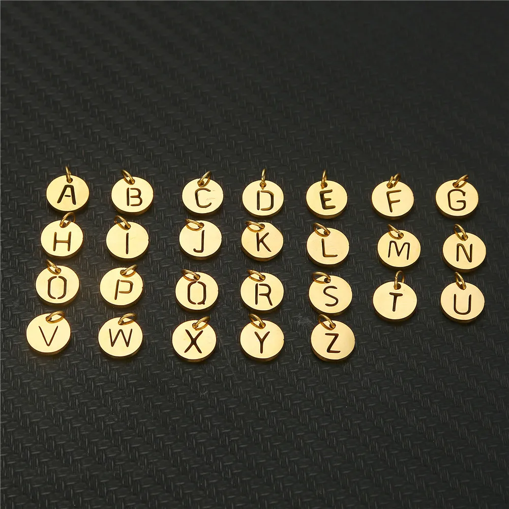 Stainless Steel Letter A-Z Initial Charm For Making Necklace Bracelet Silver/Gold Color Alphabet Pendant Wholesale 26PCS