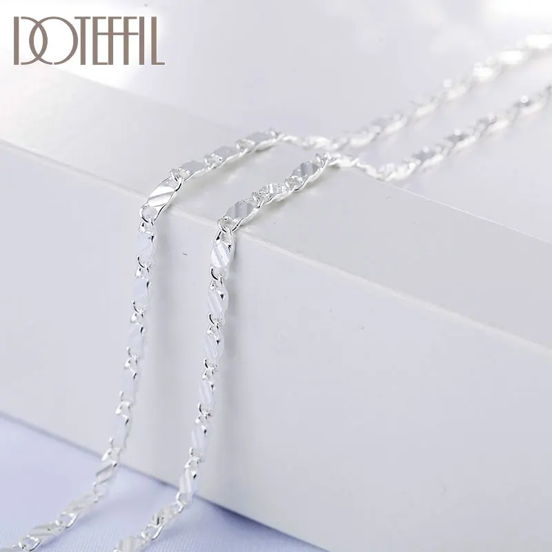 DOTEFFIL 925 Sterling Silver 16/18/20/22/24/26/28/30 Inch 2mm Charm Chain Necklace For Women Man Fashion Wedding Party Jewelry