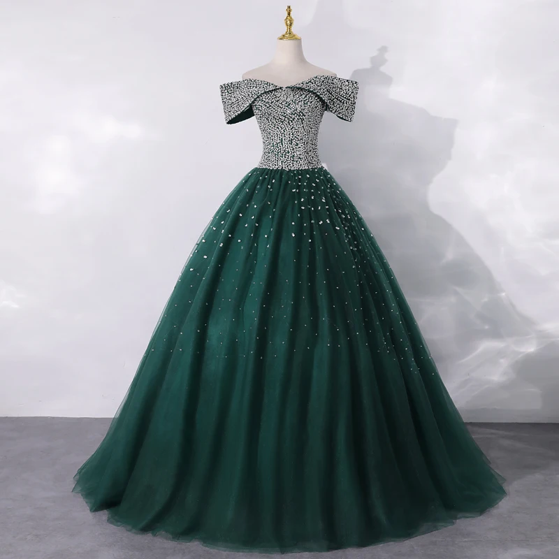 luxury dark green/golden bowknot collar beading ball gown long dress Medieval dress Renaissance gown royal dress Victoria dress