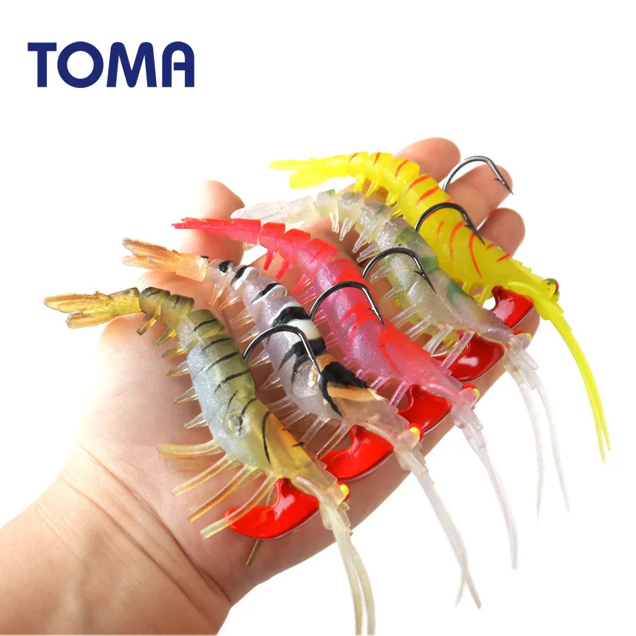 TOMA 2pcs 7g 13g 19g Soft Shrimp Bait Fishing Lure with Jig Head Soft Shad Lure Saltwater Sea Bass Swimbait Fishing Tackle