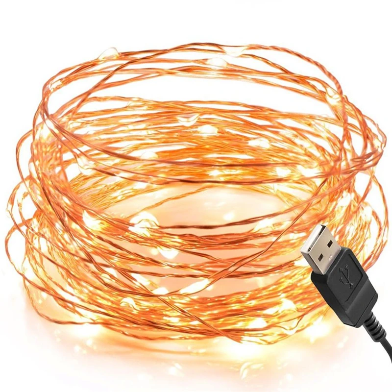 Guirnalda de luces LED con USB para boda, guirnalda de alambre de plata de cobre de 5M y 10M, para Año Nuevo, árbol de Navidad, decoración de