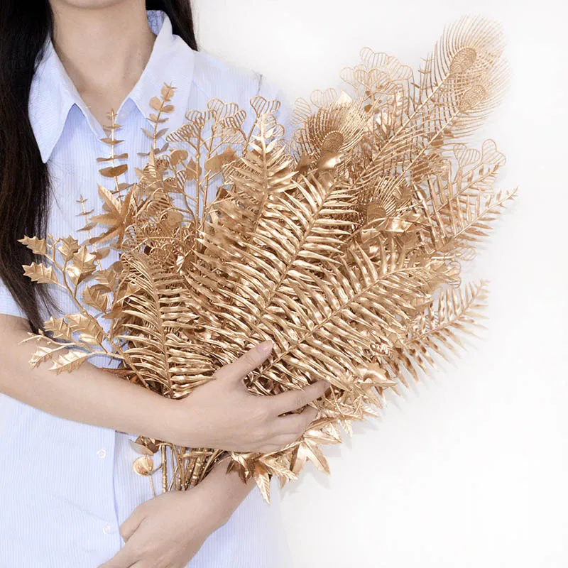 Goldene Serie Künstliche Blumen Konzentrischen Bouquet Eukalyptus Blätter Gefälschte Pflanzen Für Home Decor Hochzeit Weihnachten Party Blumen – Detail 11