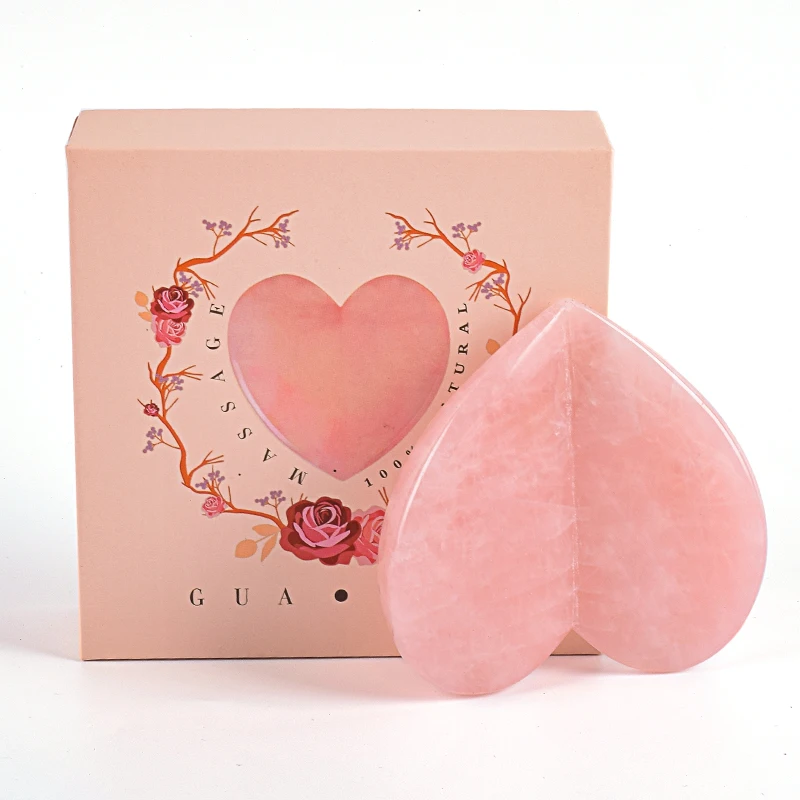 Love Heart Gua Sha Tool Gift Boxes Set Natural Rose Quartz Massage Face Care Neck Body SPA Acupuncture Scraping Stone Health