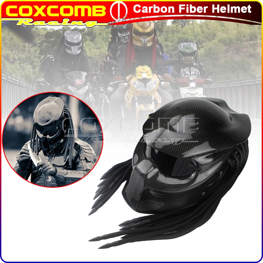 

DOT Approved Predator Carbon Fiber Helmet S M L XL XXL Motorcycle Biker Iron Full Face Capacete Casco Man Universal