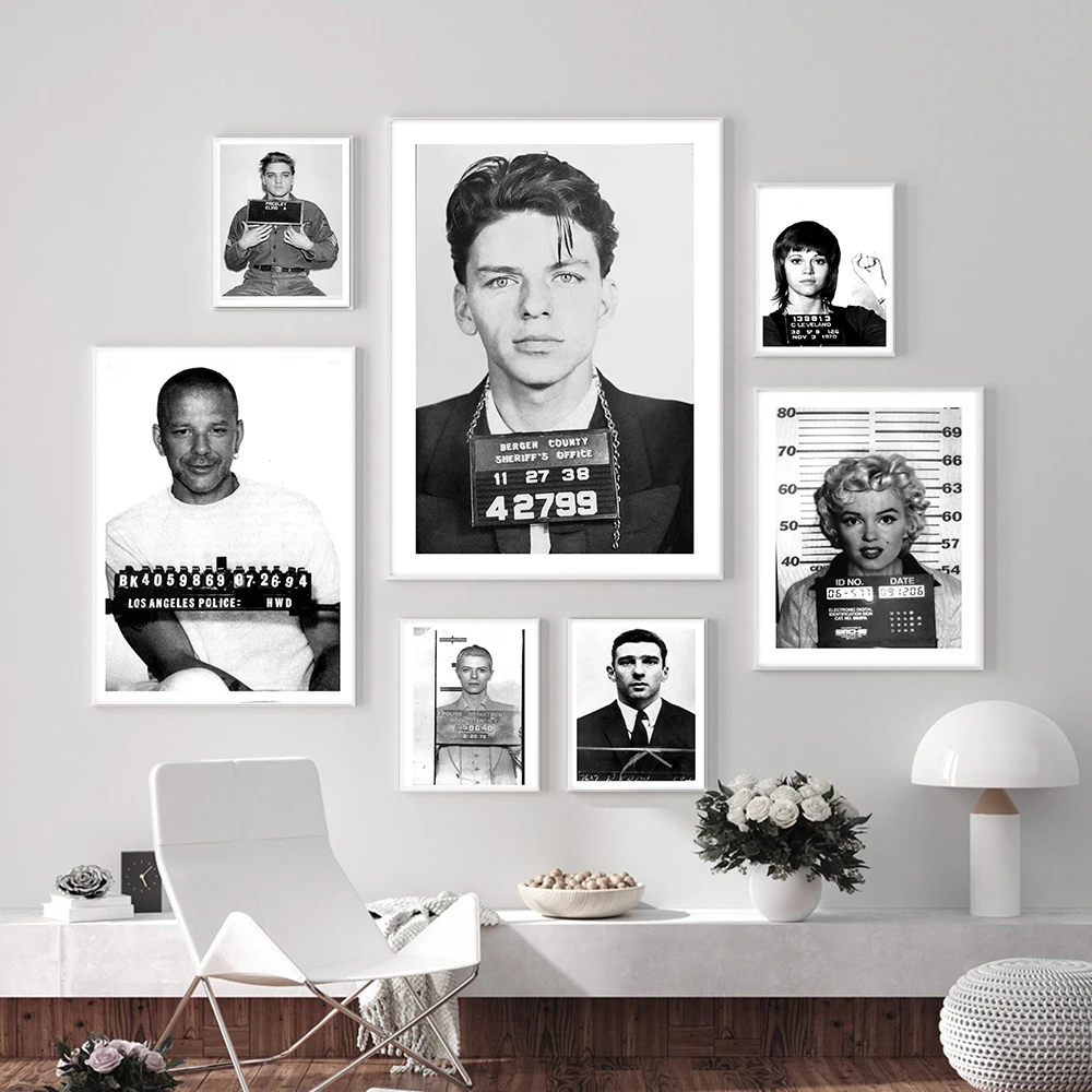 Celebrity Mugshot Prints Famous Felon Photos Poster HD Black White Vintage Canvas Painting Photography Wall Art Room Decor Gift