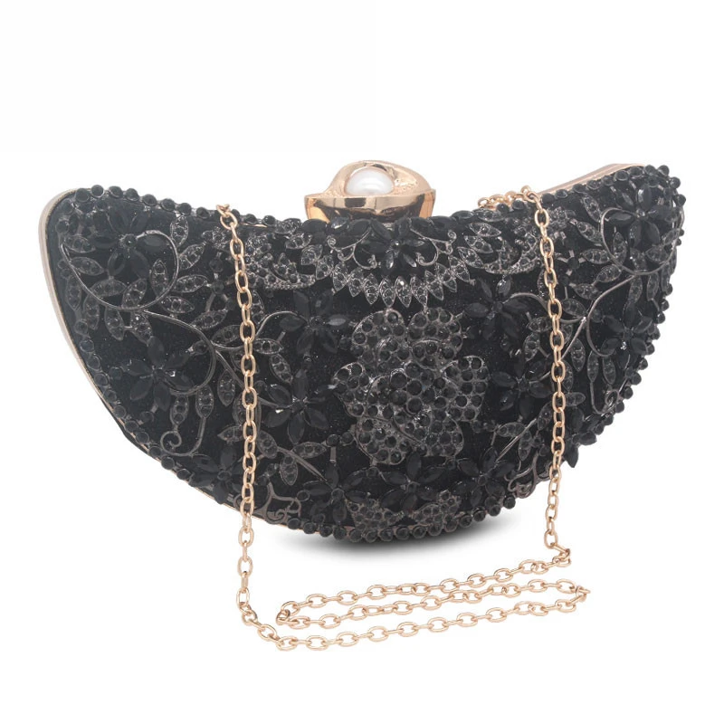 Shape Moon Hollow Out Purse Sequined Diamond Women Evening Bag Clutch Crossbody Bags For Lady Bolsas Feminina Wedding Handbags