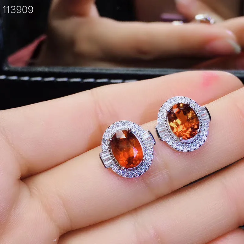 

New Arrival Fashion Wedding High Quality vivid orange Natural and Real Garnet earring 925 sterling silver earrings